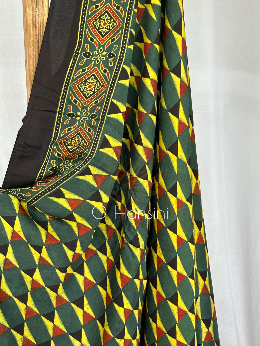 Modal Silk Hand Block Printed Ajrakh Saree