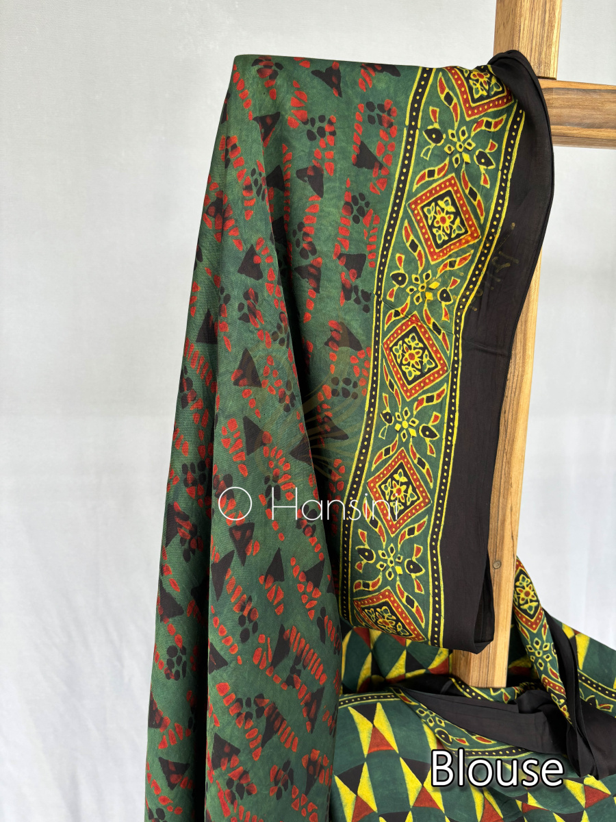 Modal Silk Hand Block Printed Ajrakh Saree