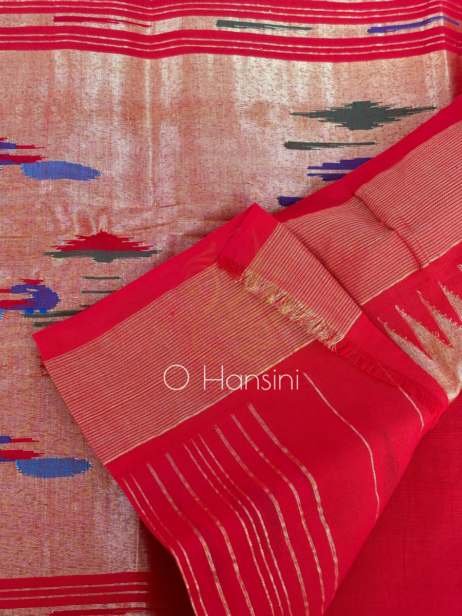 Handloom Cotton Paithani Saree with Traditional Pallu