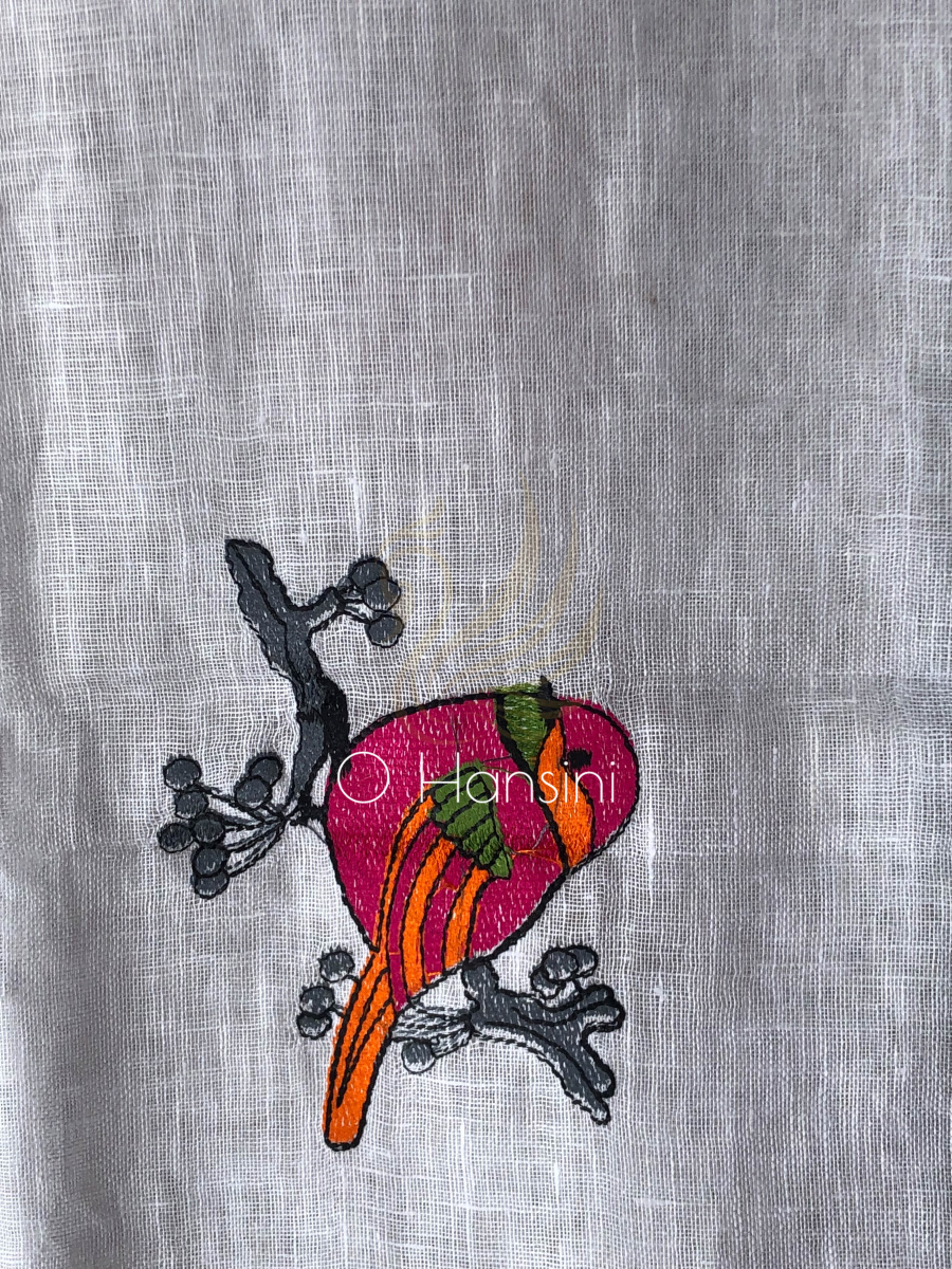 Embroidered Pure Linen Saree