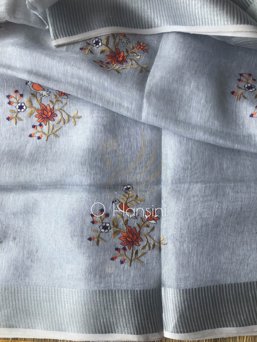 Embroidered Tissue Linen Saree