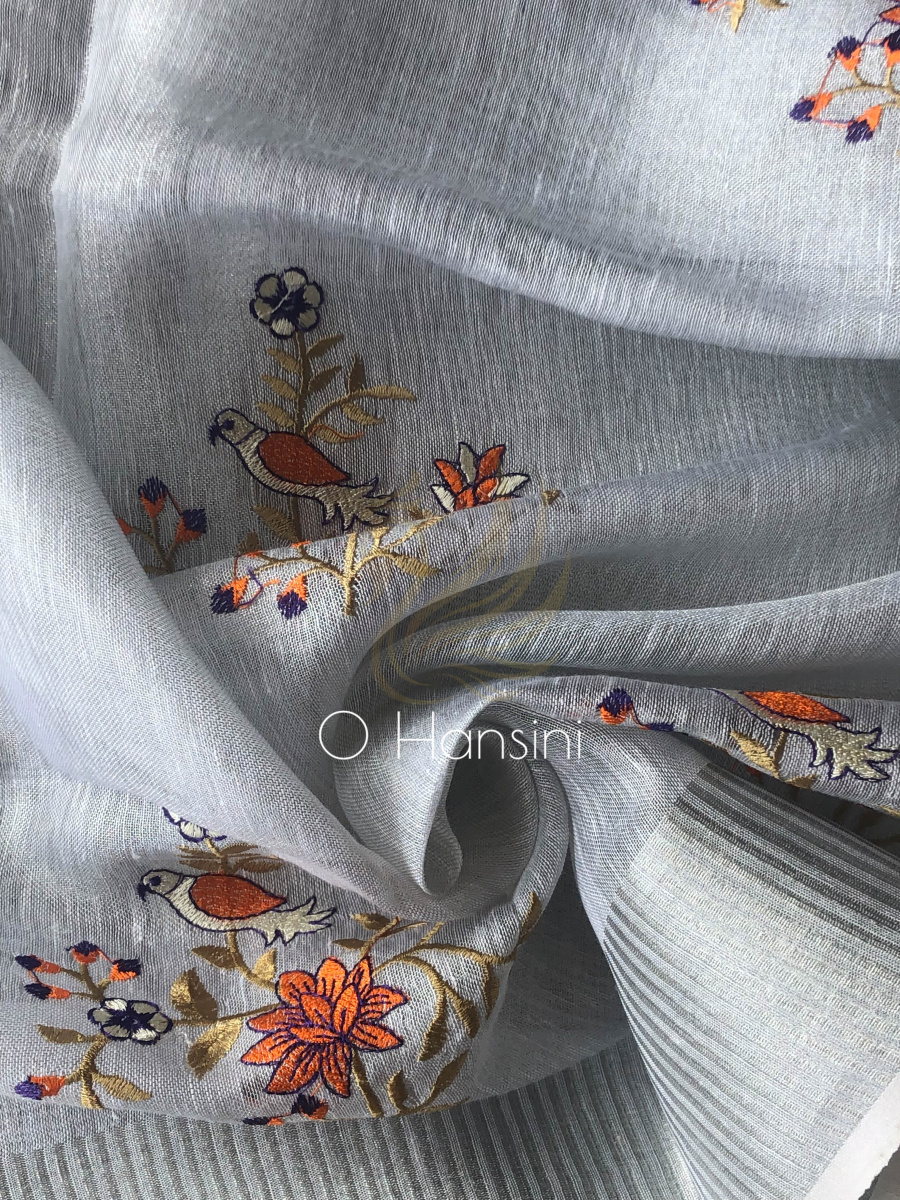 Embroidered Tissue Linen Saree