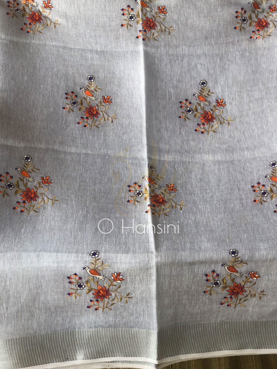 Embroidered Tissue Linen Saree