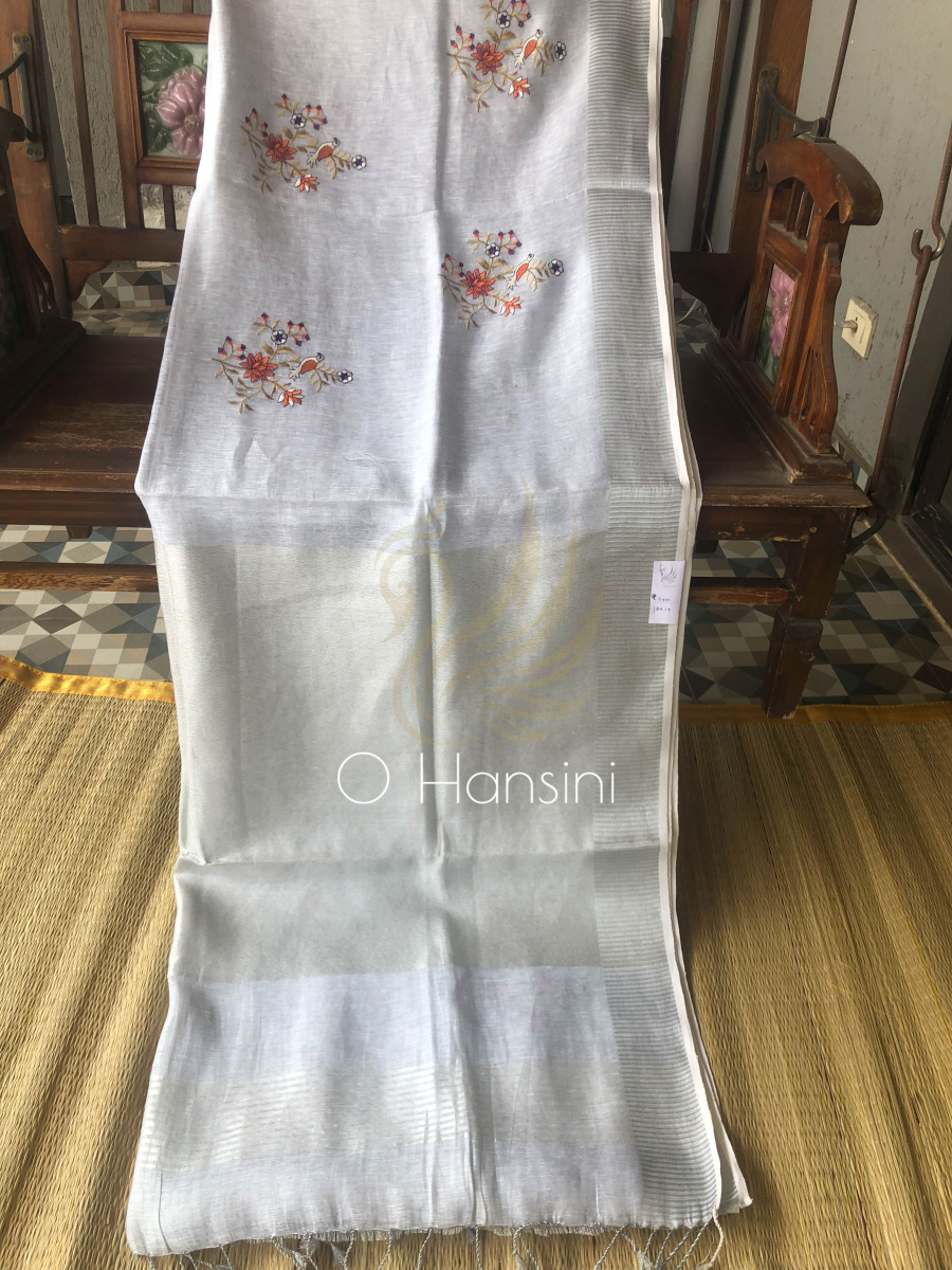 Embroidered Tissue Linen Saree