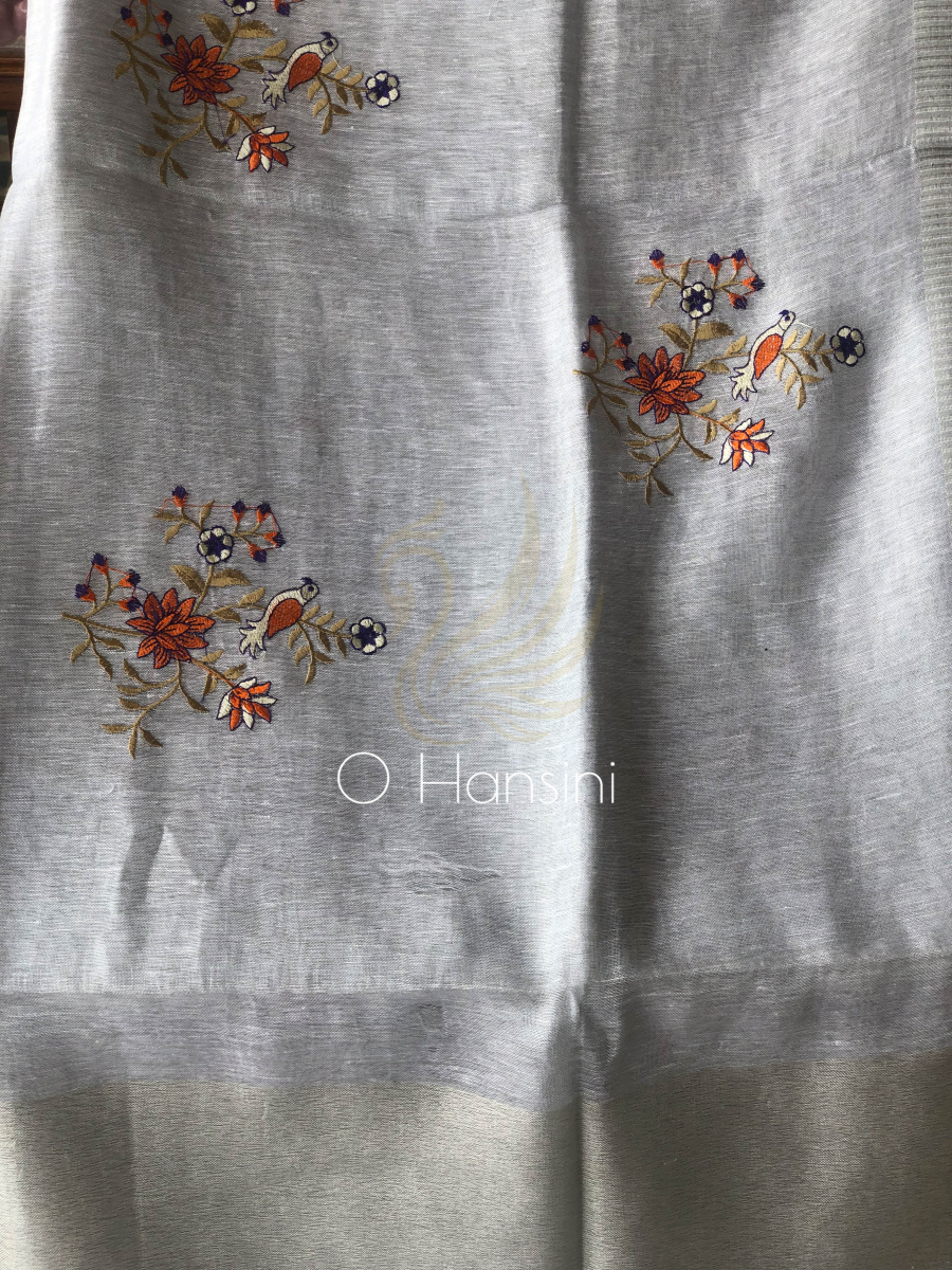Embroidered Tissue Linen Saree
