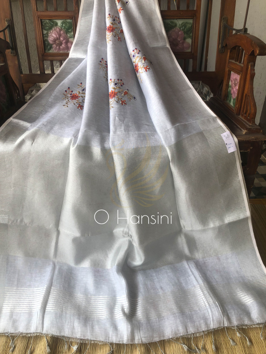 Embroidered Tissue Linen Saree