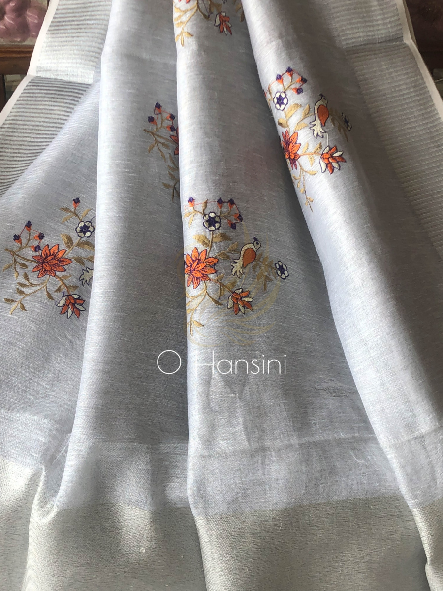 Embroidered Tissue Linen Saree