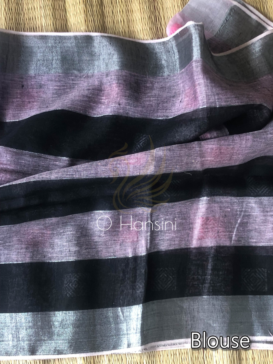 Checkered Pure Linen Saree