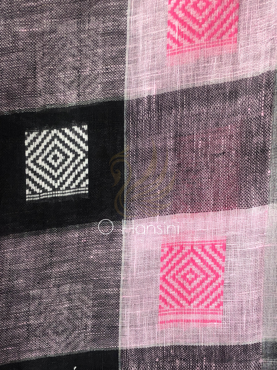 Checkered Pure Linen Saree