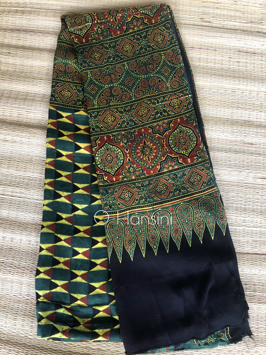 Modal Silk Hand Block Printed Ajrakh Saree