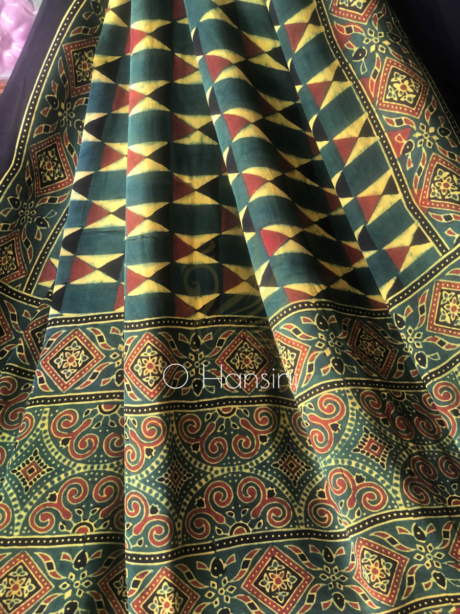 Modal Silk Hand Block Printed Ajrakh Saree