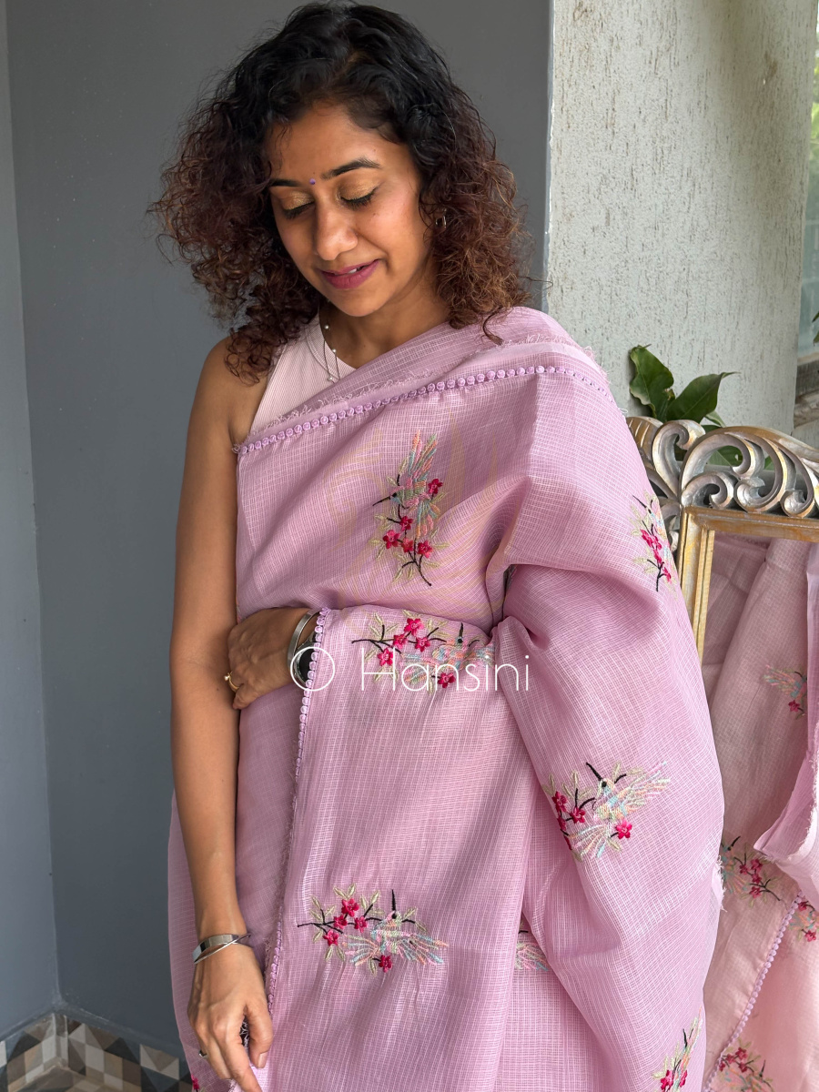 Embroidered Kota Doria Cotton Blend Saree