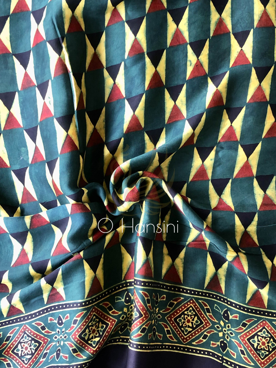 Modal Silk Hand Block Printed Ajrakh Saree