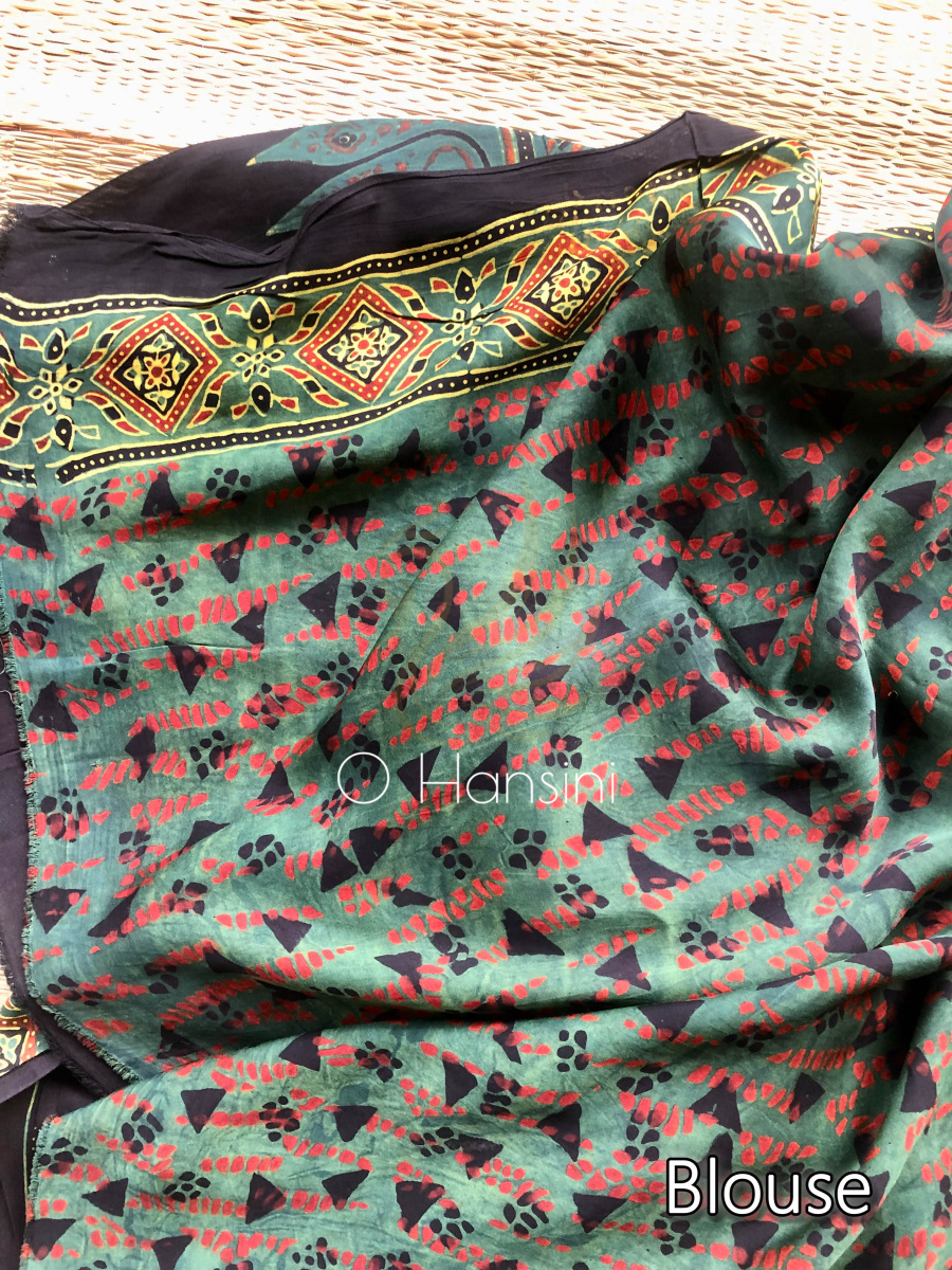 Modal Silk Hand Block Printed Ajrakh Saree