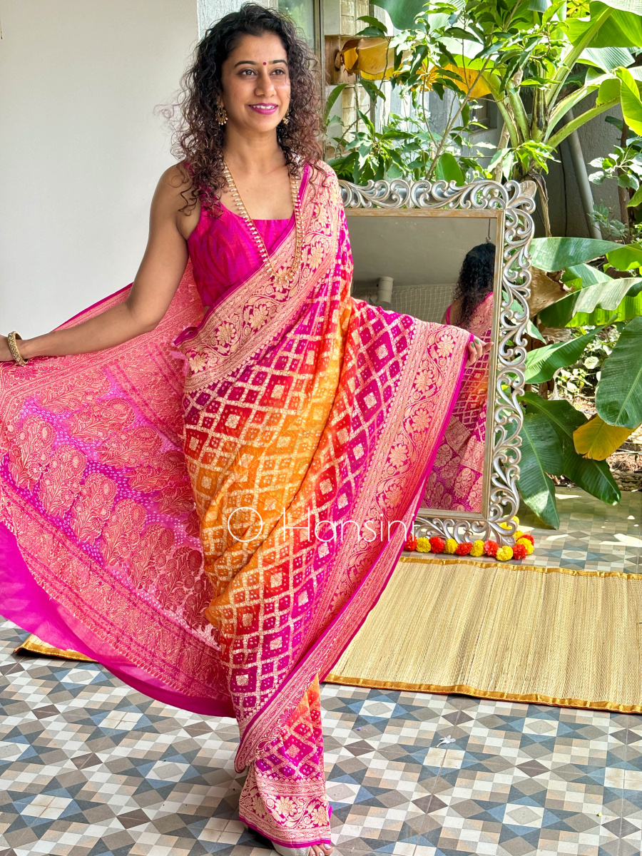 Banarasi Bandhej Pure Georgette Saree