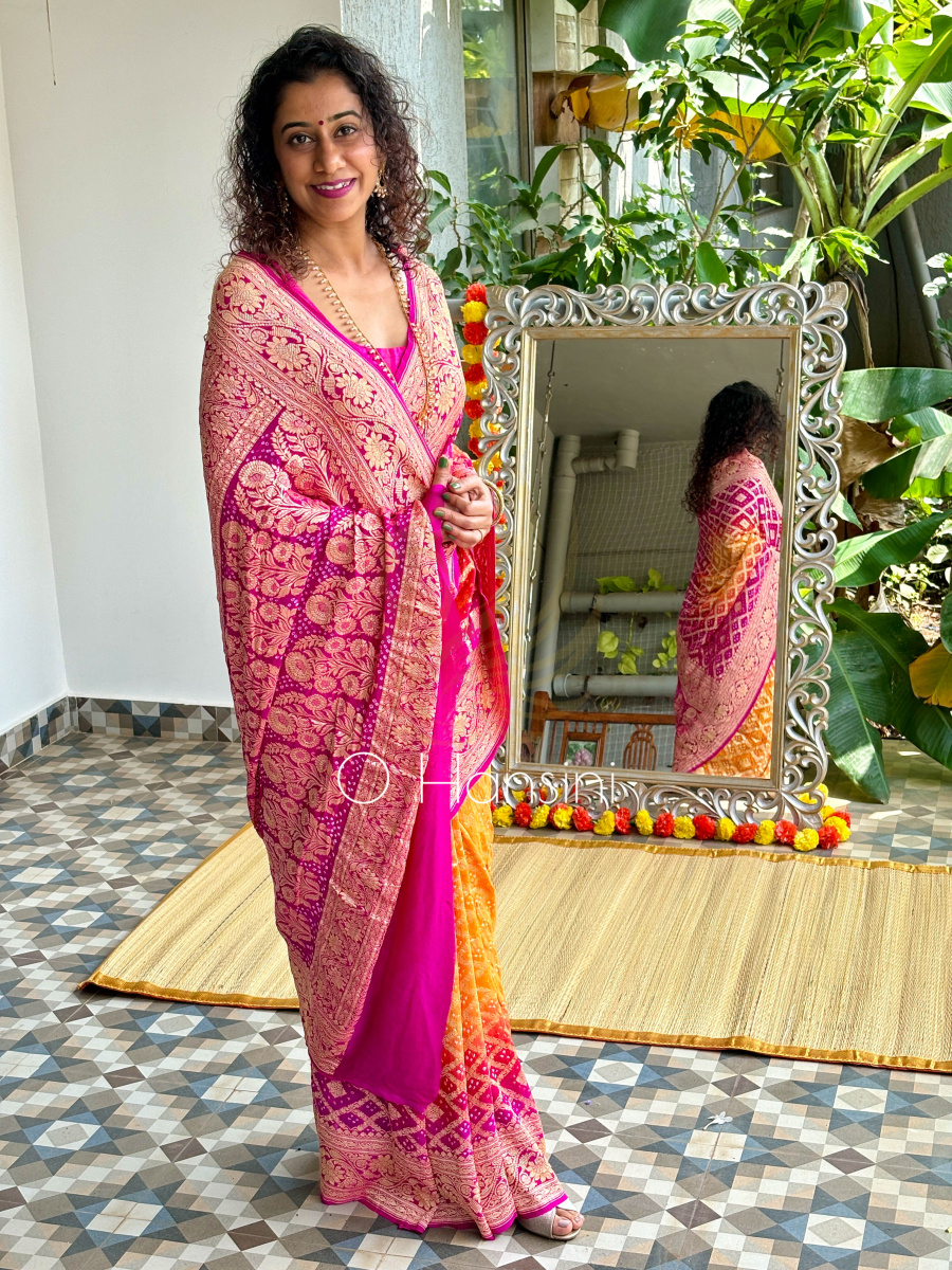 Banarasi Bandhej Pure Georgette Saree