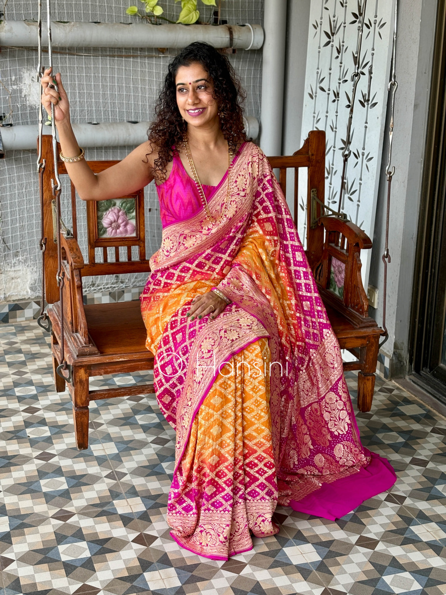 Banarasi Bandhej Pure Georgette Saree