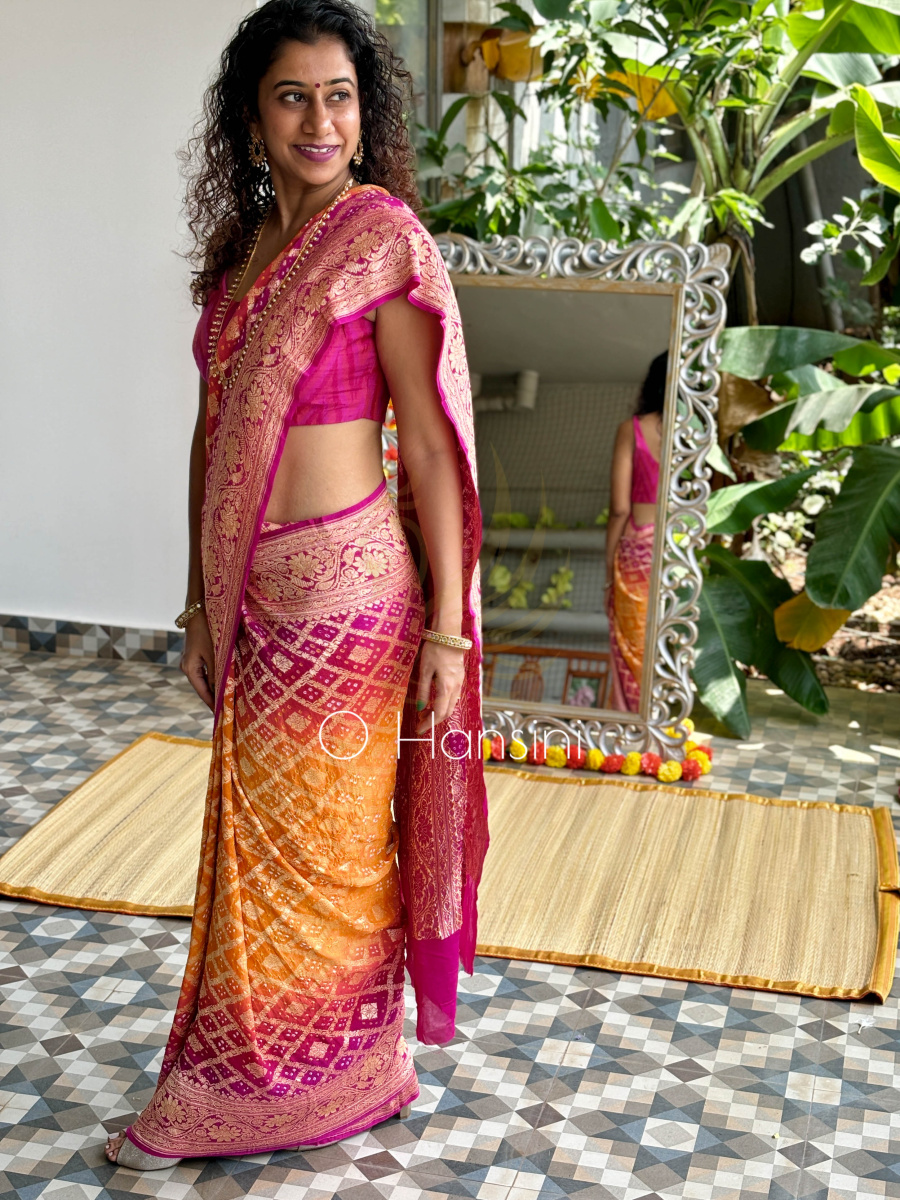 Banarasi Bandhej Pure Georgette Saree