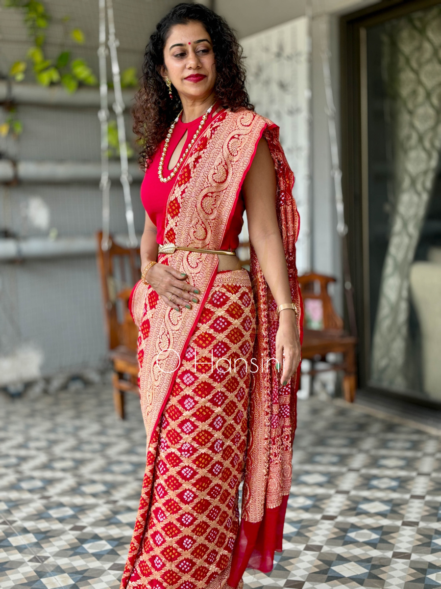 Banarasi Bandhej Pure Georgette Saree