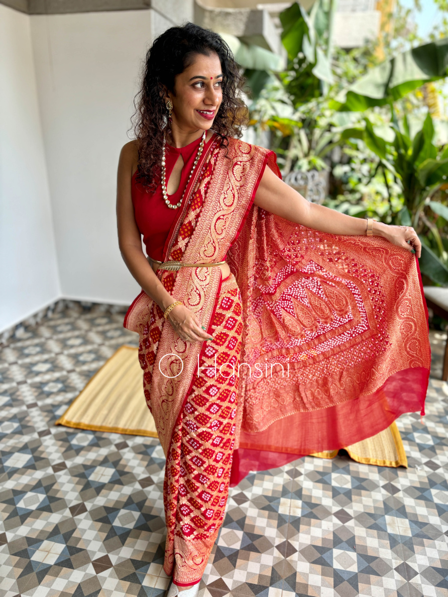 Banarasi Bandhej Pure Georgette Saree