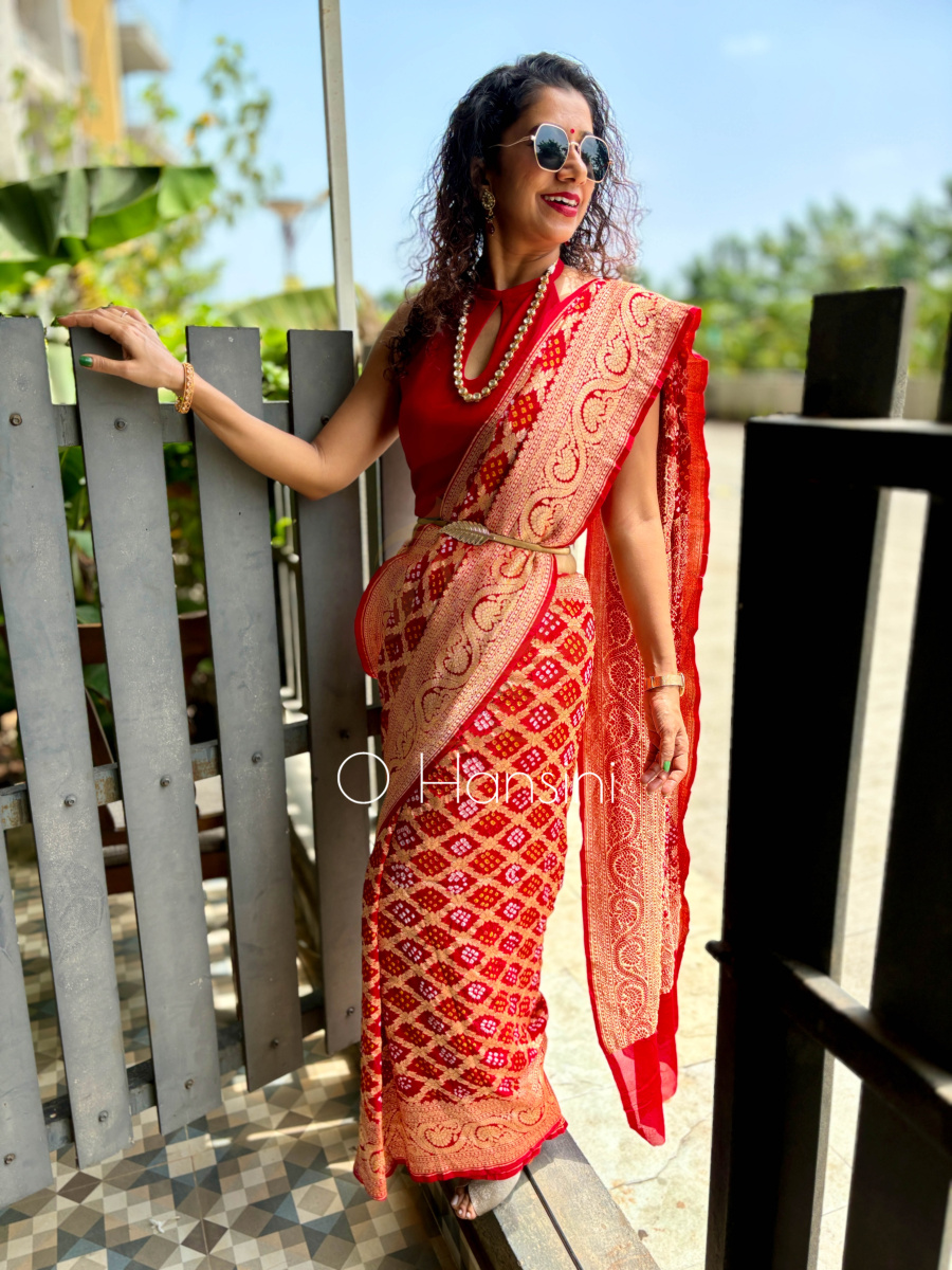 Banarasi Bandhej Pure Georgette Saree