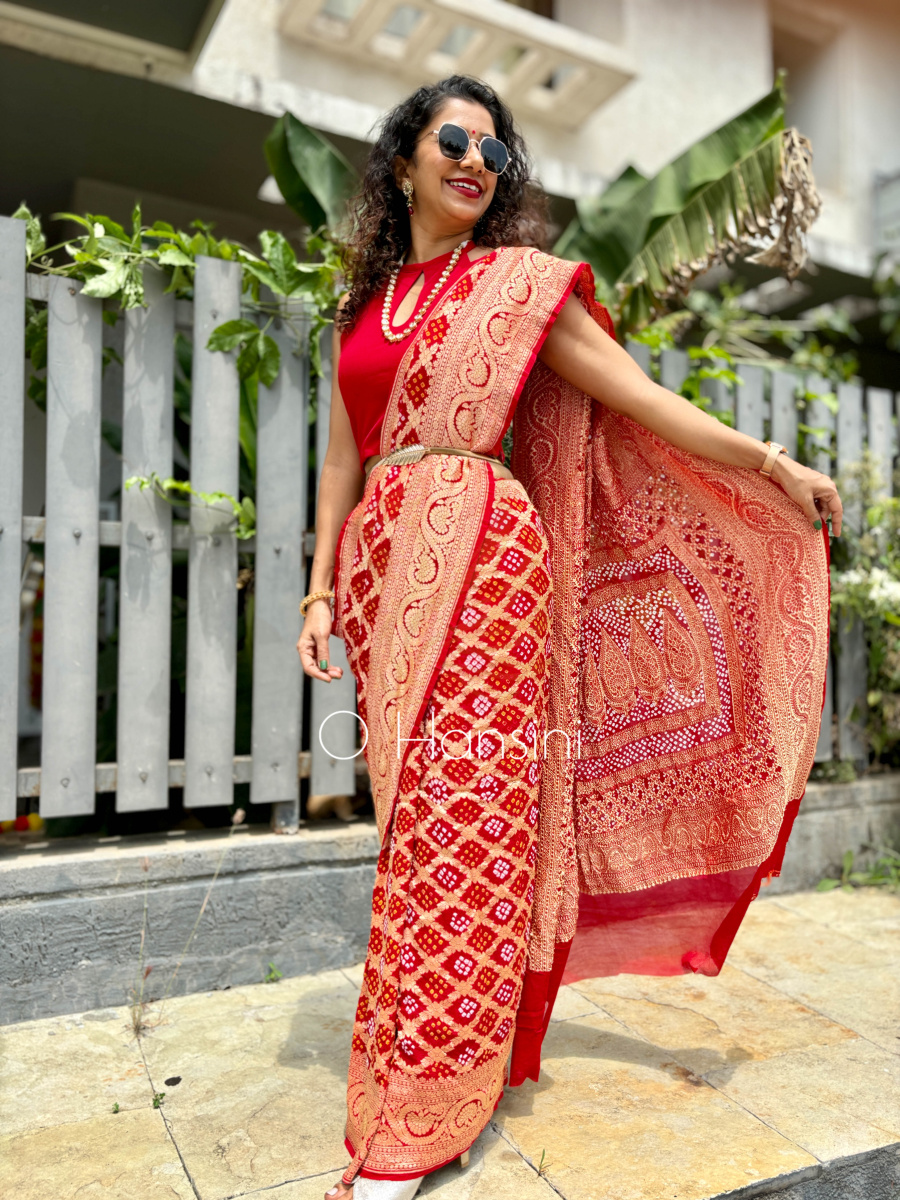 Banarasi Bandhej Pure Georgette Saree