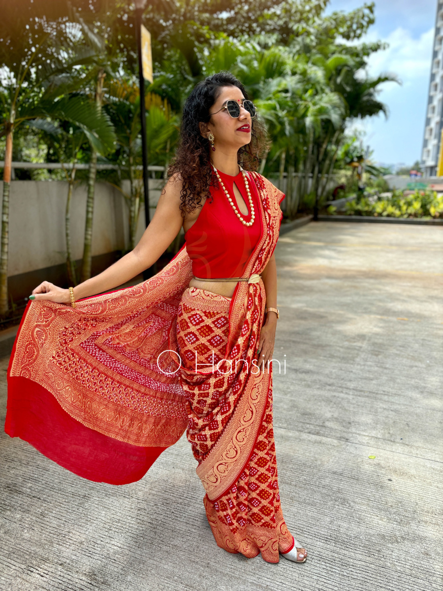 Banarasi Bandhej Pure Georgette Saree