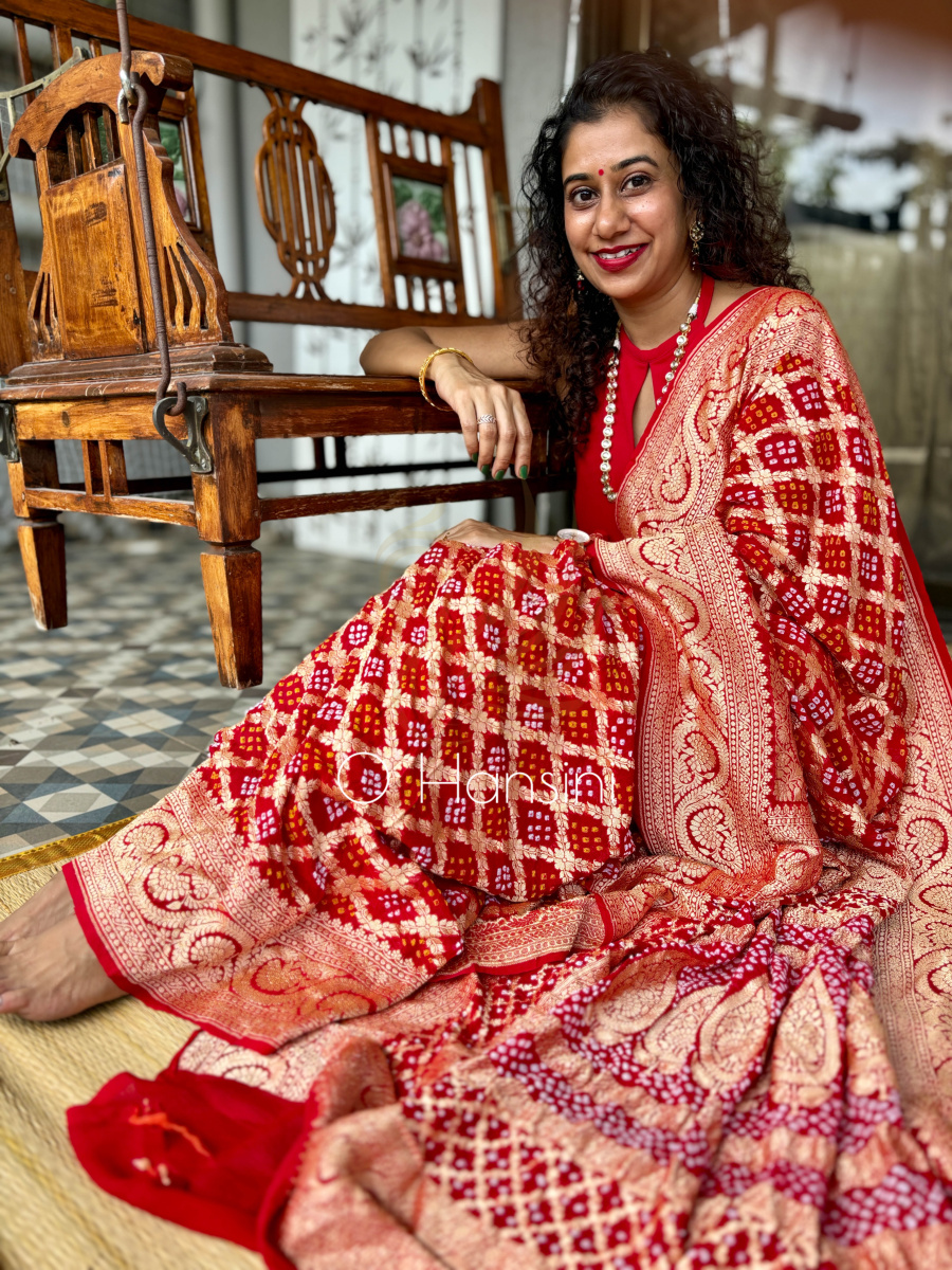Banarasi Bandhej Pure Georgette Saree