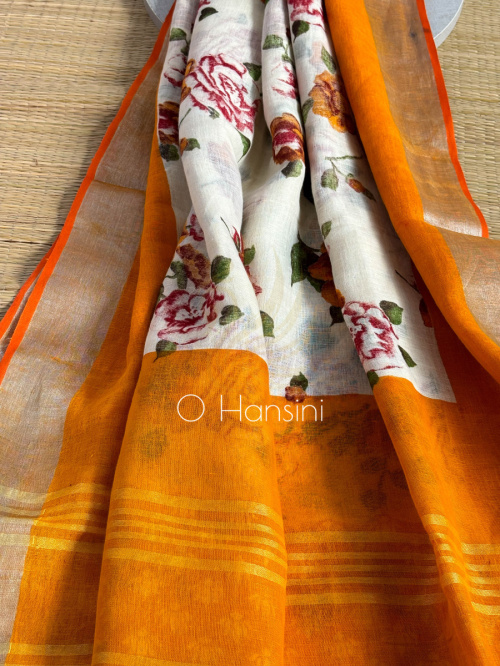 Printed Cotton Linen Saree