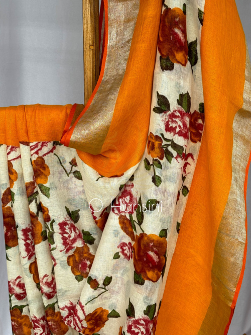 Printed Cotton Linen Saree