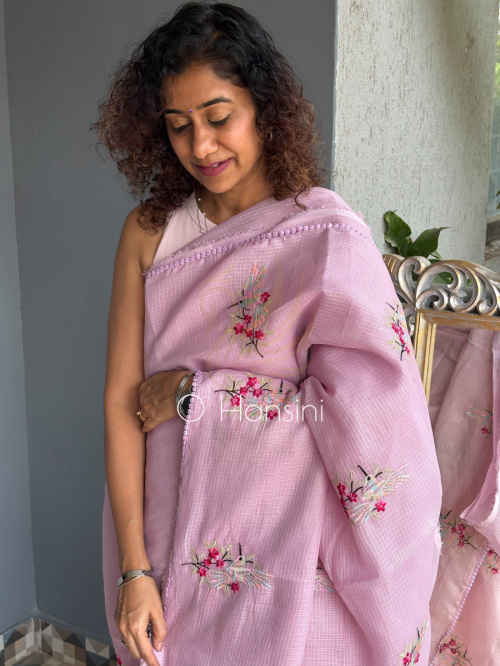 Embroidered Kota Doria Cotton Blend Saree