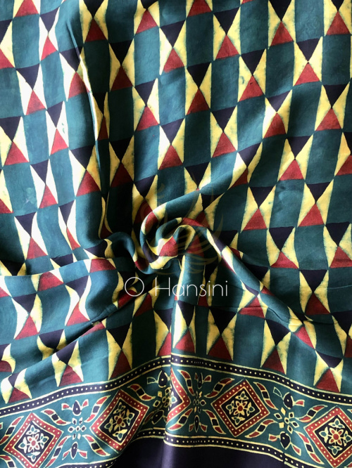 Modal Silk Hand Block Printed Ajrakh Saree