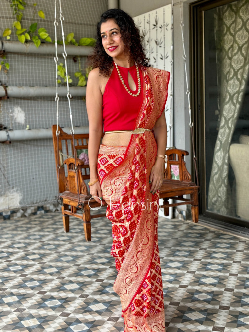 Banarasi Bandhej Pure Georgette Saree