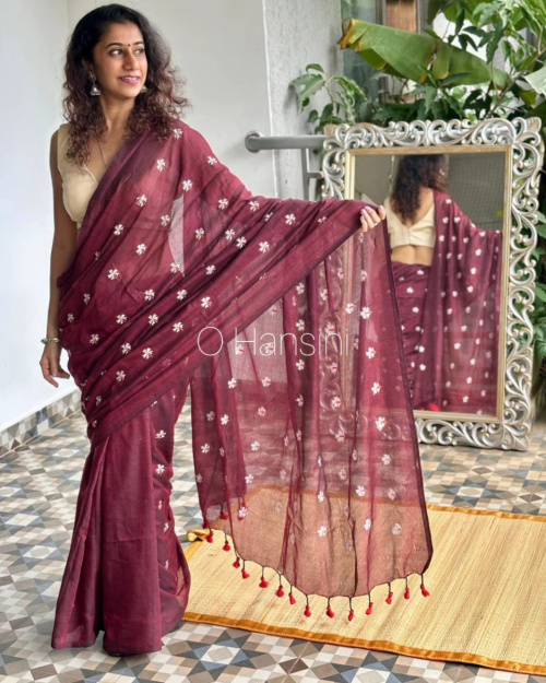 Embroidered Cotton Blend Saree