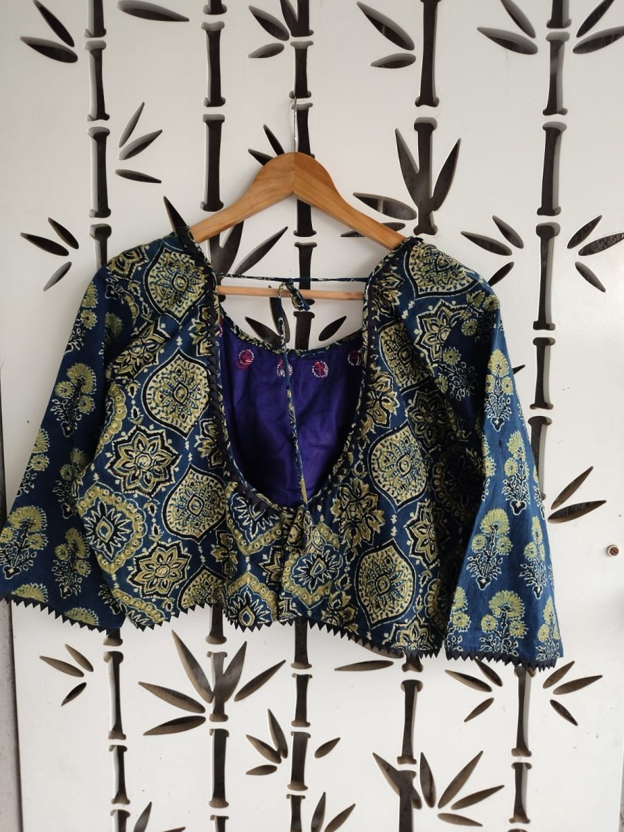 Ajrakh Cotton Mirrorwork Blouse