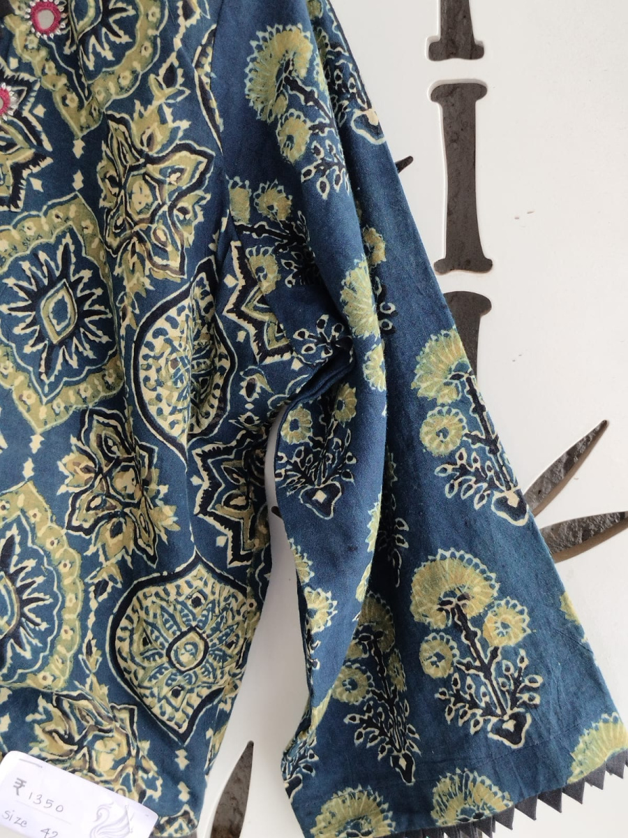 Ajrakh Cotton Mirrorwork Blouse
