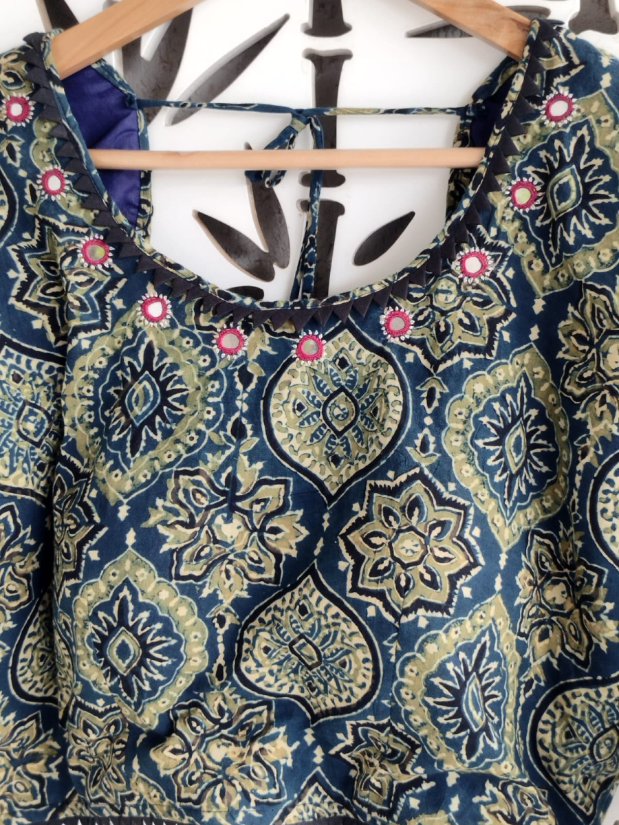 Ajrakh Cotton Mirrorwork Blouse
