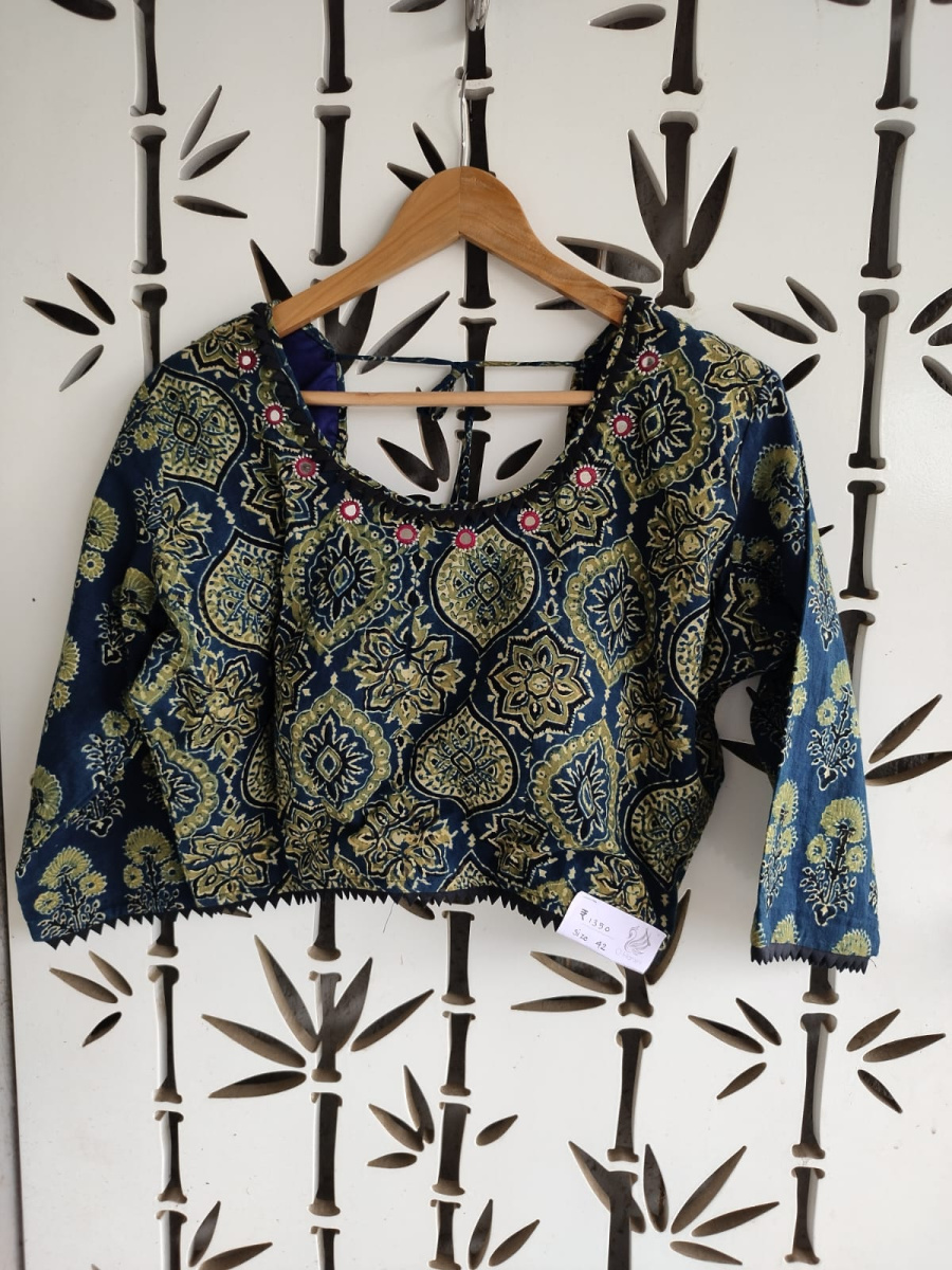 Ajrakh Cotton Mirrorwork Blouse