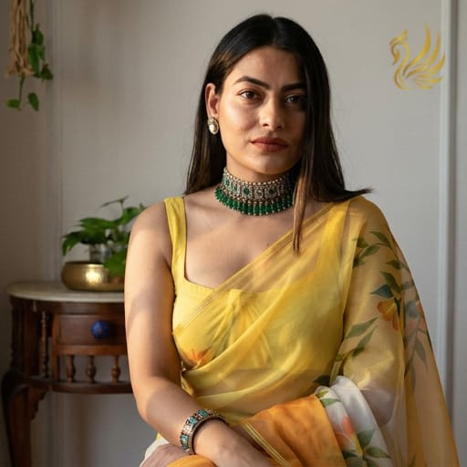 Hand Painted Semi Chiffon Saree