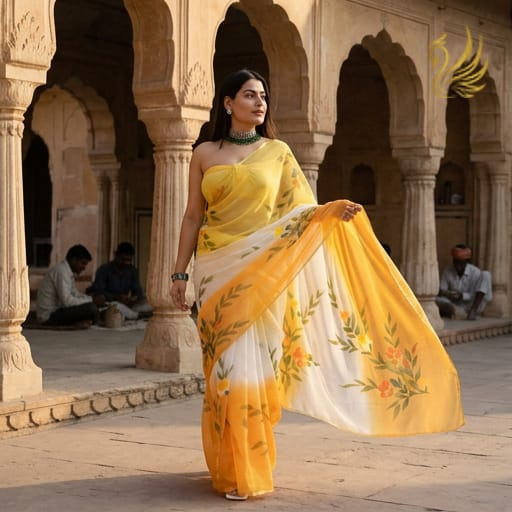 Hand Painted Semi Chiffon Saree