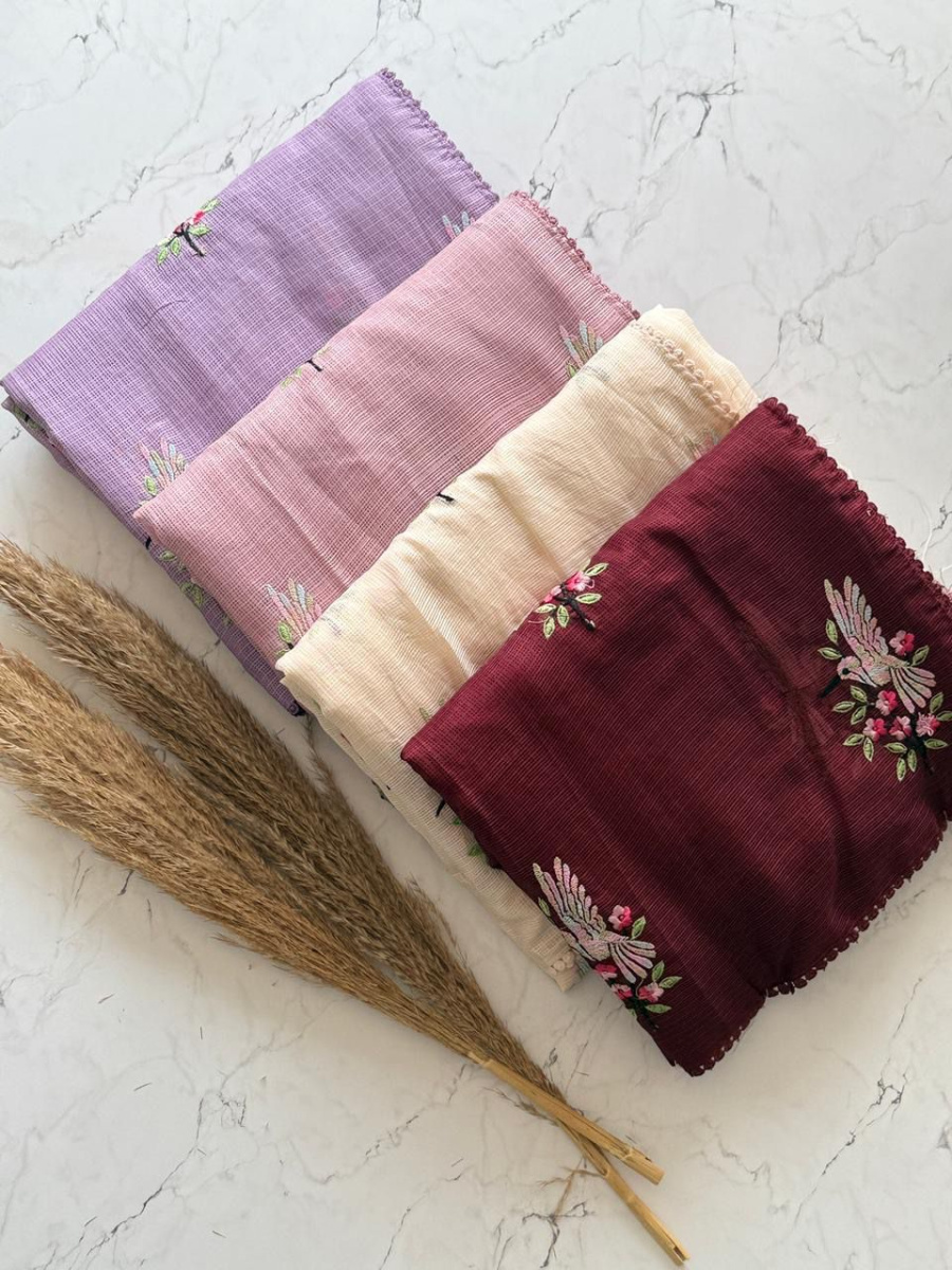 Embroidered Kota Doria Cotton Blend Saree
