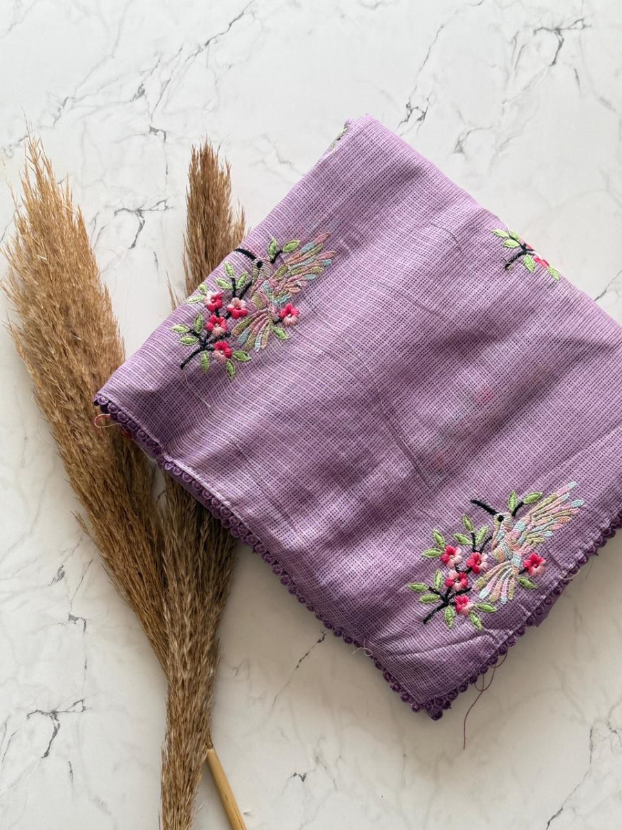 Embroidered Kota Doria Cotton Blend Saree