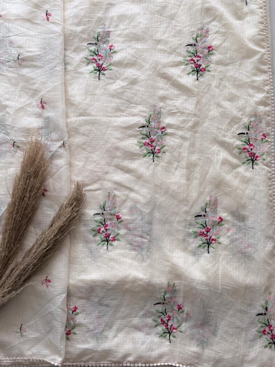 Embroidered Kota Doria Cotton Blend Saree