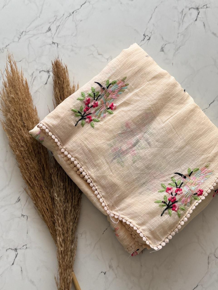 Embroidered Kota Doria Cotton Blend Saree