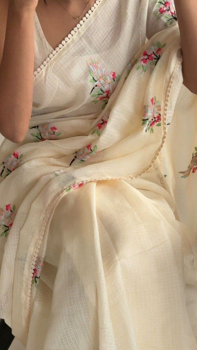 Embroidered Kota Doria Cotton Blend Saree